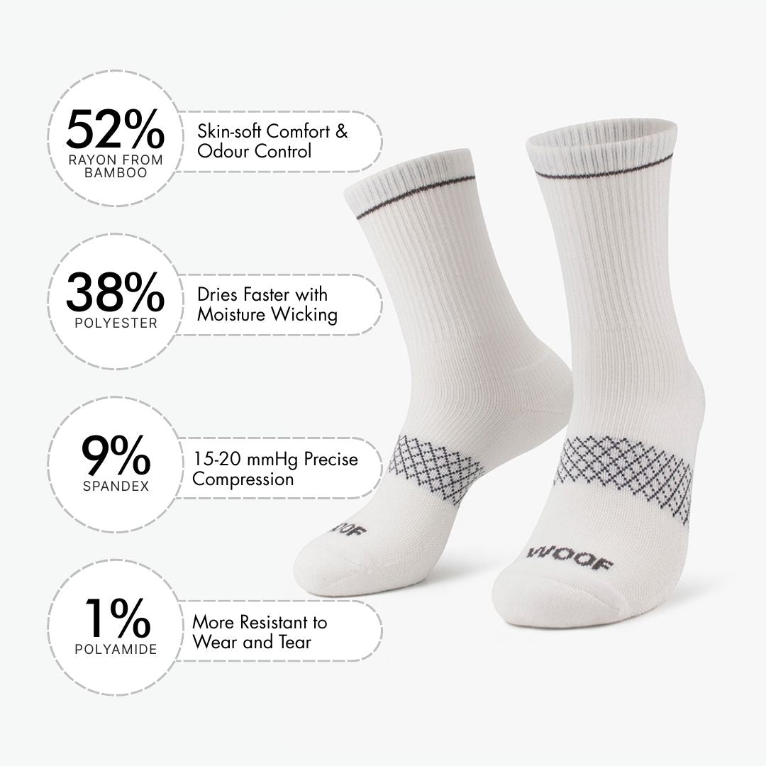 White Bamboo Crew Compression Socks
