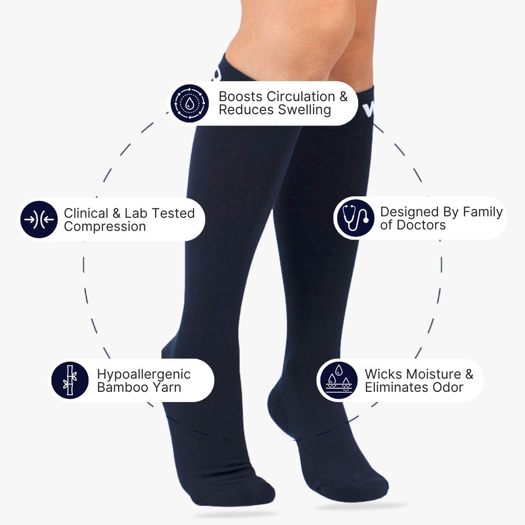 Navy Wide Bamboo Compression Socks (Old Sizing)